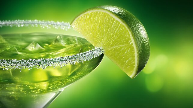 illustration of a salt rim on a cocktail glass, with a single lime wedge perched on the edge, suggesting its use in refreshing beverages and different aspects of global cultures and cuisine. 