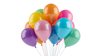 Colorful balloons on PNG and transparent background. Use for birthday parties, celebrations, graphic design, or marketing.