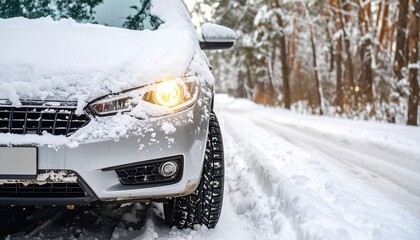 Snowy car in winter forest (2)