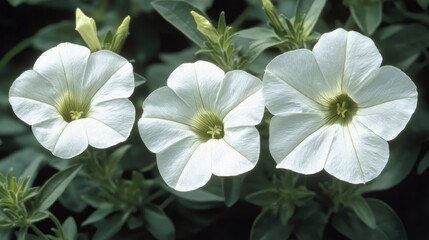 Close-up of Mexican petunia flowers blooming in the wild, surrounded by natural green plants.