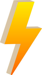 3D orange yellow  Lightning Bolt Icon Isolated on Transparent Background