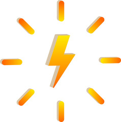 3D Orange Lightning Burst Icon Isolated on Transparent Background