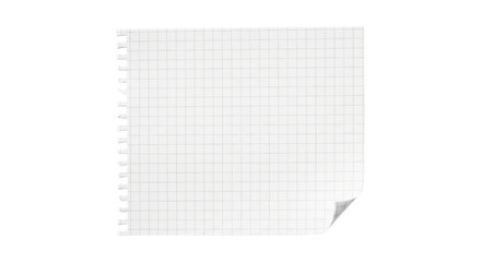 Spiral-bound graph paper with curled corner on transparent background