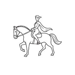 Black and white line art of a beautiful woman with perfect body riding horse elegant minimalist illustration
