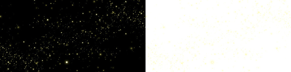 Sparkling golden glitter overlay on a contrasting black and white background, perfect for creative projects, invitations, and festive designs with copy space
