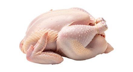 Raw whole chicken on transparent background ready for culinary preparation