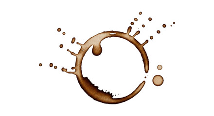 Abstract coffee stain circle with splashes on transparent background