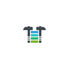 Two hammers and battery company logo.