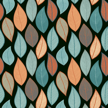 Illustration Fond en Feuillage Feuilles simples Multiples Couleurs et Nuances - Illustration Motif Nature V&eacute;g&eacute;tal Automne
