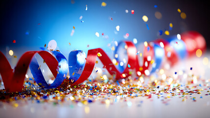 Colorful streamers and glitter create a festive atmosphere, ideal for parties and celebrations, capturing joyful moments in vibrant detail.
