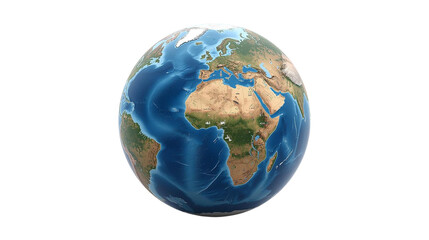 Blue/Green Earth Globe on Transparent Background offers realism for presentations, banners, and infographics. Use as a PNG asset.