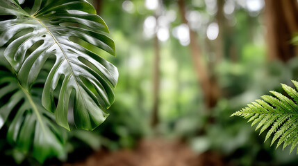 Lush green foliage in a vibrant forest setting, showcasing the beauty of nature and the tranquility of the wild.