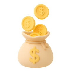 gold coins in a bag on a white background
