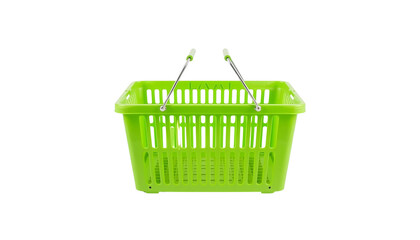 Fototapeta premium A vibrant lime green plastic shopping basket with sturdy handles, perfect for carrying groceries or everyday items