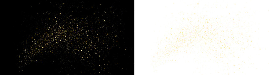 Golden glitter overlay on black and white backgrounds, creating a shimmering effect, ideal for festive designs, invitations, and creative projects with copy space