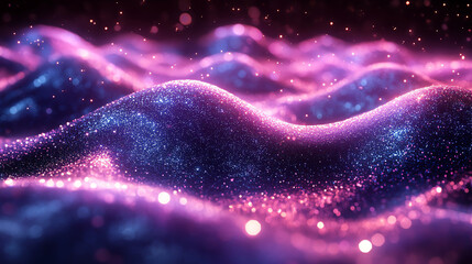 Stunning abstract waves of purple and blue light create a mesmerizing digital landscape filled with sparkle and depth.
