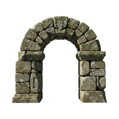 Ancient stone arch with weathered rock blocks on transparent background