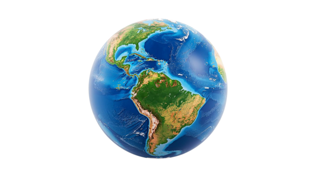 Earth globe PNG with transparent background shows continents and oceans for posters.