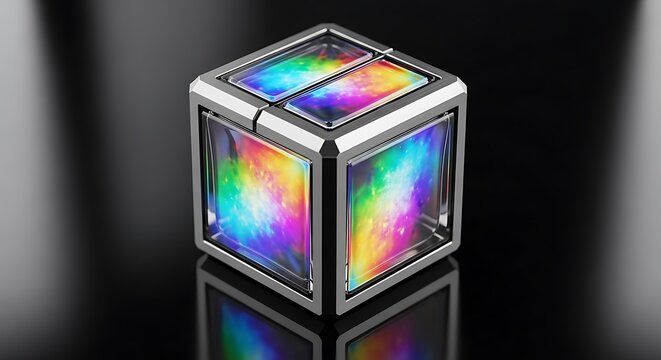 Modern cube with vibrant light displays