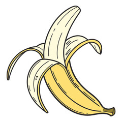 Peeled Banana Illustration on Black Background fruit