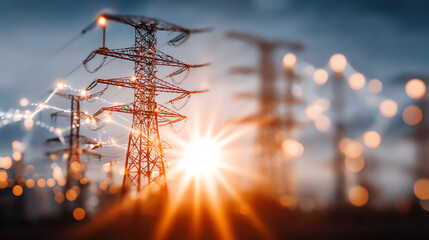 Sunrise illuminating power lines, showcasing the beauty of energy infrastructure and the importance of power in daily life.