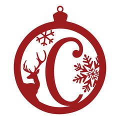 Red christmas ornament with letter c deer and snowflakes holiday season festive decoration design element