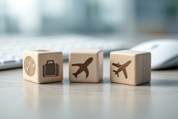 Wooden blocks with travel icons