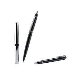 Elegant pens studio shot, black background, writing tools