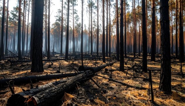 Burnt forest after wildfire