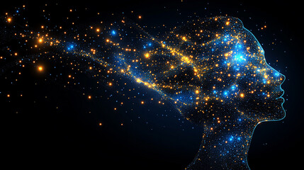 Bright galaxy and cosmic Christmas star illustration with glowing blue nebula and dark sky background