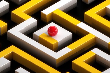 Abstract maze with a red sphere