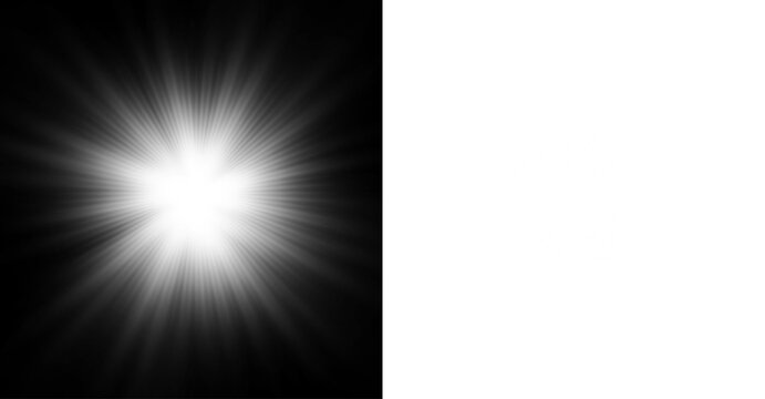 Bright light burst overlay on a dark background, creating a dramatic contrast with soft rays emanating outward, ideal for enhancing visual compositions and adding depth to designs