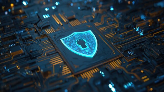 High-Tech Cyber Security Background with Lock Icon on Circuit Board Design