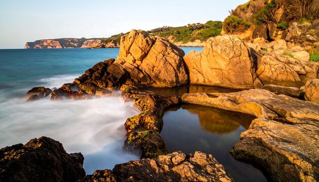 Coastal rocks and pools at sunrise