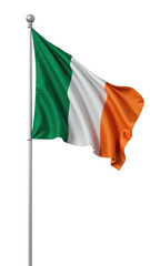 Irish flag waving in wind, showcasing green, white, and orange colors, symbolizing peace and unity