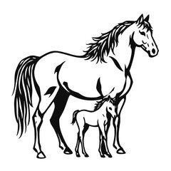 Obraz premium A stylized black stallion in a galloping vector silhouette, perfect for equestrian design or illustration