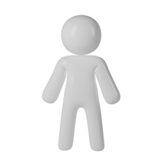 Abstract 3d icon human user form in white, set against a transparent background, portraying a simple, generic without face a figure