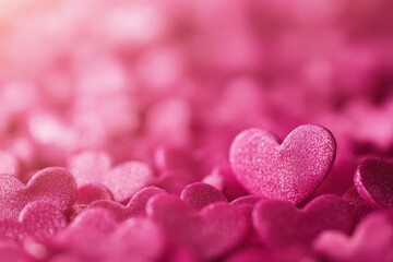 Sparkling Pink Hearts: A Romantic Valentine's Day Celebration with a Deep Depth of Field and Soft Lighting