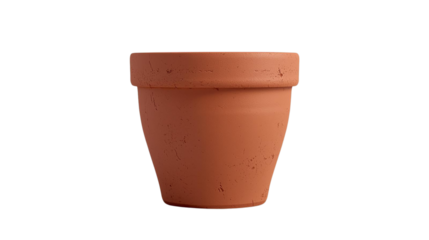Brown terracotta pot stands on transparent background for product staging.