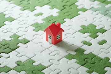 Miniature red house on a puzzle (1)