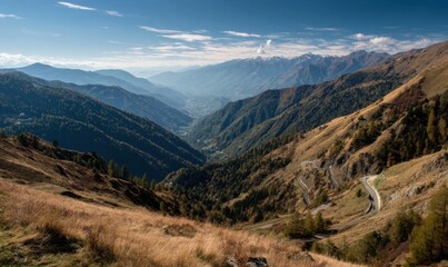 Mountain valley vista with winding road (1)