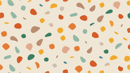 Earthy Toned Terrazzo Pattern with Scattered Irregular Shapes on a Cream Background earthy tones warm colors