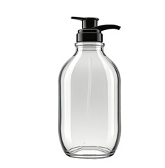 Glass pump bottle, empty, studio, clean background, product shot