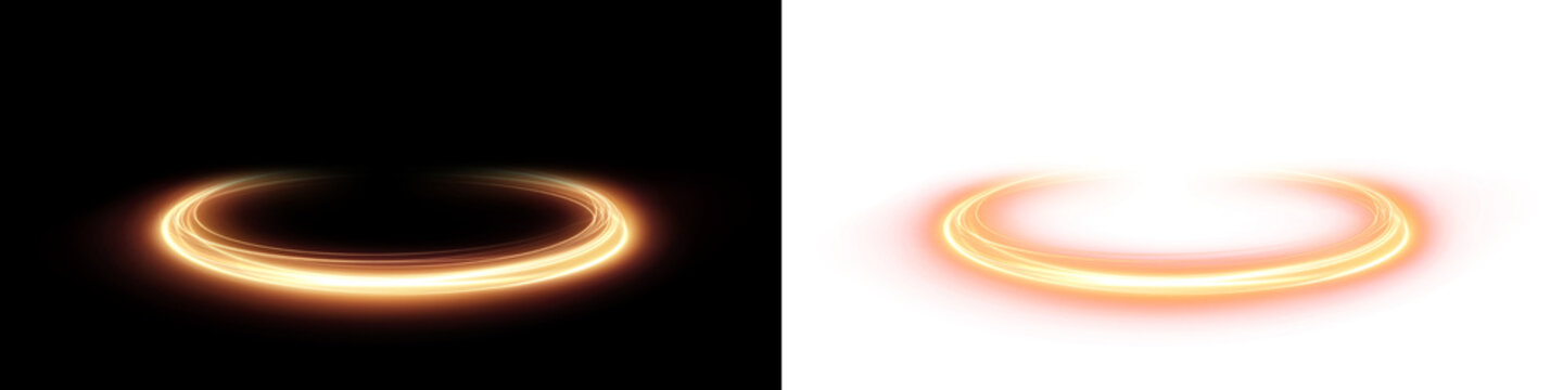 Glowing circular light ring overlay on black and white backgrounds, creating a vibrant visual effect for creative design projects and digital artwork enhancement
