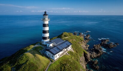 Lighthouse on a small island, ocean view
