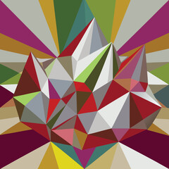 Obraz premium Geometric Crystal Mountain Landscape with Radial Color Rays abstract