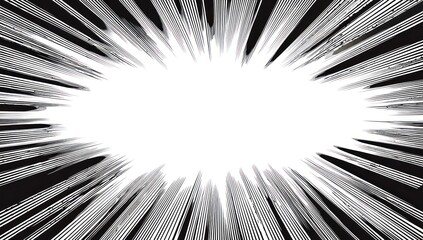A dynamic black and white radial design with radiating lines creating a powerful visual effect.