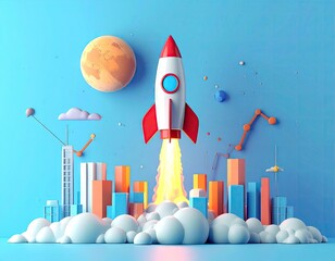 Rocket Launch Representing Business Growth and Innovation.