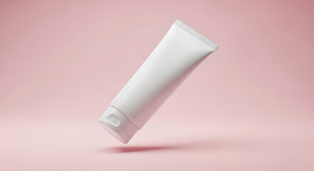White blank tube mockup with customizable label floating on pink background