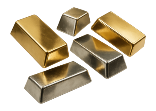 Gleaming precious metal ingots.